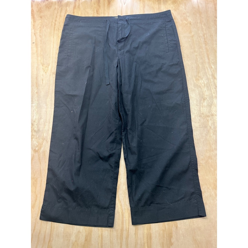 Chaus Womens Jet Black 100% Cotton Drawstring Wide Leg Crop Pants Large
